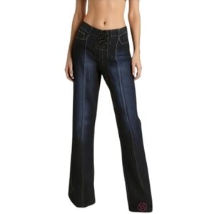 Tyte Peace Dove Dark Denim Corset Lace Up Closure Blue Jeans Bootcut Pants